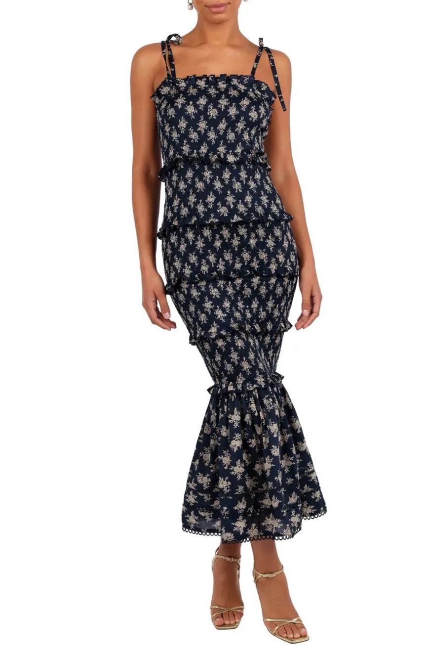Petal & Pup Nordstrom Jazy Floral Tiered Midi Sundress Navy Floral NWOT Large